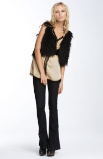 Bellatrix Silk Camisole & Kensie Faux Fur Vest with Paige Premium Denim Jeans