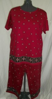 Crazy Horse Liz Claiborne Red Print Cruise Capri Pants Outfit Suit