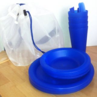  Mesh Back Pack with service for 4 plates bowls Tall cups and Utensils