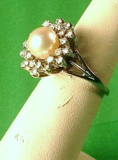 charming cultured pearl and diamond ring in 14k white gold