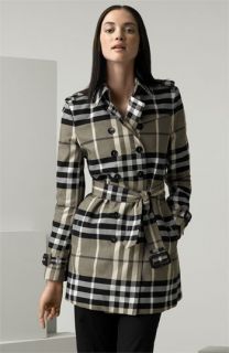 Burberry Double Breasted Poplin Check Trench Coat