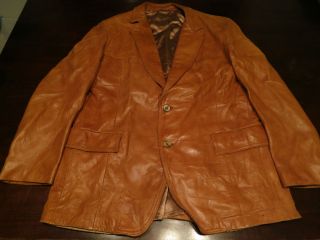 VTG Mens Cresco Leather Mod Indie Pocket Blazer Brown Western Jacket