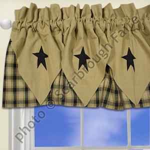 Black Primitive Star Curtain Valance, layered window curtain