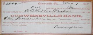 1883 Check Curwensville Bank Pennsylvania Penn PA