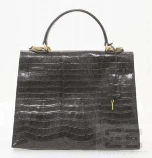 Ofre Black Croc Embossed Leather Gold Lock Handbag