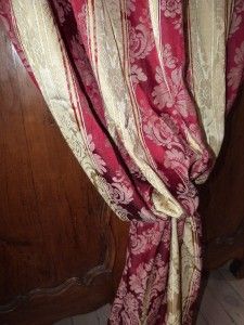  VINTAGE FRENCH SATIN DAMASK FLORAL WINDOW CURTAIN DRAPES w ACANTHUS