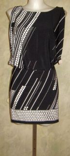 Sandra Darren Black Ivory dot Blouson Mini DRESS sz 10 $89