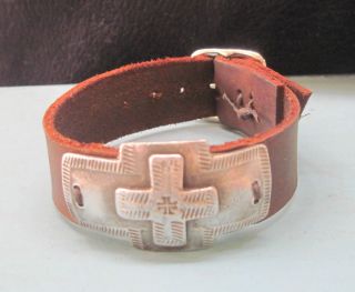 Sundance Brown Leather Cross Overlay Bracelet Cuff Mens Size New $125
