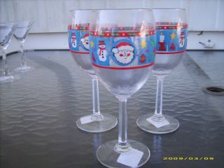 THREE CUTE CHRISTMAS WINE GLASSES, SANTA,FROSTY,CANDLE. HOLY,STAR