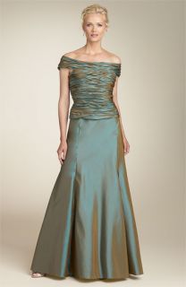 JS Collections Off Shoulder Shirred Taffeta Gown
