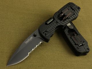   Folding Pocket Knife Outdoors Black Serrated multi function Cutlery