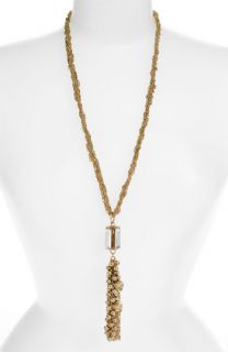 Natasha Couture Crystal Pendant & Tassel Necklace