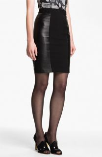 Tracy Reese Leather & Ponte Knit Pencil Skirt