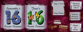 Sweet 16 Sixteen Birthday Party Candy Bar Wrappers Personalized Party