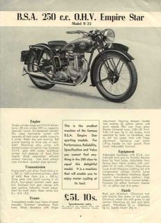 1938 BSA Motor Cycles Side Car Catalog on CD Empire Star and More
