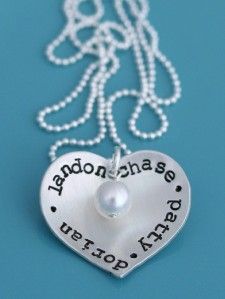 Sterling Silver Heart Pendant Hand Stamped Personalized Necklace Names