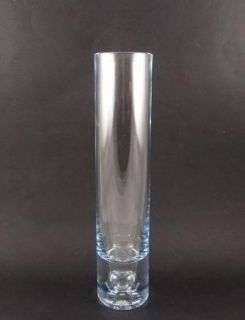 Tall Crystal Blue Cylinder Vase Bubble in Base