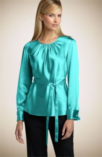 Lafayette 148 New York Johanna Ruched Silk Blouse with Tie