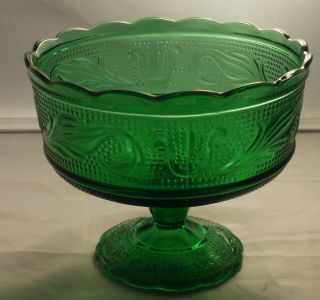 Brody Co M6000 Emerald Green Glass Compote Pedestal Bowl Dish Dots