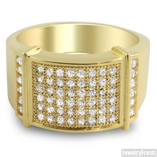 18K Gold Finish Lab Made Cubic Zirconia Iced Out Mens Ring