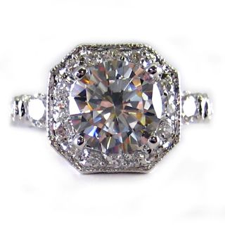 Cubic Zirconia Simulated Diamond Wedding Engagement 18KGE Rhodium Ring