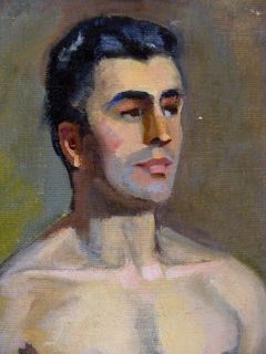 Antique 1930s Joseph Newman Standing Male Nude Portrait O/C Painting