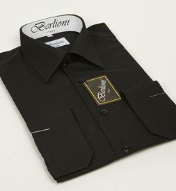 Mens French Convertible Cuffs Black Dress Shirt New