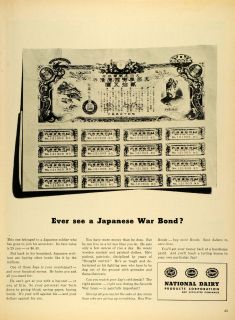 1945 Ad National Dairy Products Corp Japanese War Bond Yen WWII