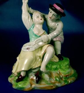 Antique Fine Porcelain Victorian Dancing Couple Large Hochst Germany