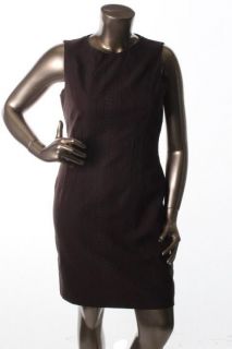 Tahari Dakota Brown Textured Pleather Trim Back Zip Wear to Work Dress