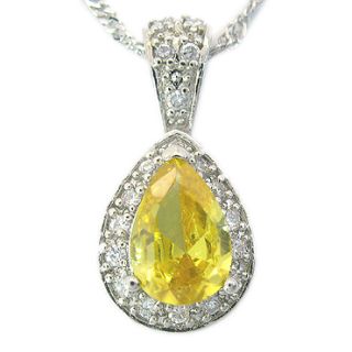  Jewelry Pear Cut Yellow Citrine White Gold Plated GP Pendant