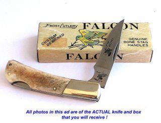 1982 Frost Cutlery Japan Falcon Smooth Bone Pocket Knife in Original