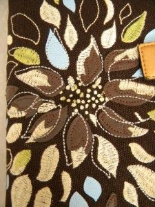  Covey Brown Canvas Embroidered Flower Womens Day Planner Organizer 1