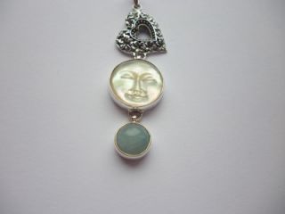  Style Sterling Silver Aquamarine & Mother of Pearl Goddess Pendant