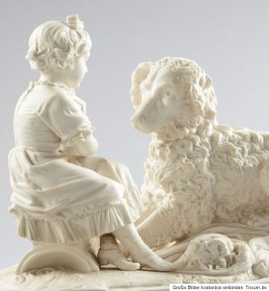 VICTORIAN PARIAN WARE YOUNG GIRL & DOG FIGURE MINTON COPELAND
