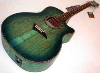 Dean Exotica Quilt Ash Trans Blue Acoustic Electric Guitar EQA TBLS