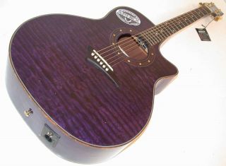 Dean Exotica Quilt Ash Acoustic/Electric Guitar, Transparent Purple