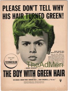 1948 The Boy With Green Hair Dean Stockwell Vintage Ad Laminated Movie