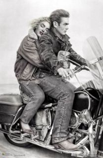 Marilyn Monroe & James Dean Riding on a Harley Davidson     Large