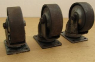 Vtg 50s Darnell Casters Swivel Wheels Set of 3 Cast Iron Industrial
