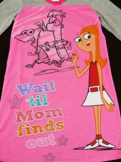  And & Ferb CANDACE Long Sleeve Nightgown Night Shirt Grey & Pink