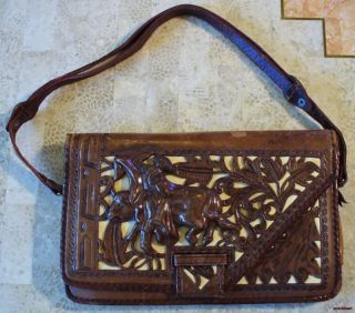 Davalos Bullfighter Tooled Vintage Leather Purse Mexico Shoulder Bag