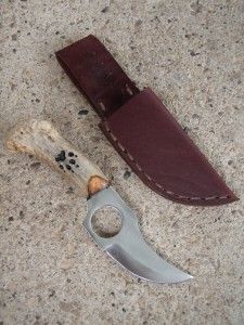 Whitetail Deer Antler Patch Skinner Hunting Knife w/ Sheath Wolf Track