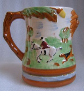 Vintage England Art Pottery Stein with A Fox Hunt Scene 5 Mug Circa