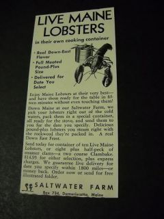 Saltwater Farm Damariscotta Maine Original 1952 Advert