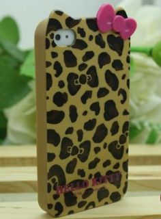 Yellow Hello Kitty with 3D Bowknot Leopard TPU Case Cover Skin for