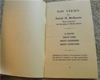 VINTAGE BOY SCOUT   BOY VERSES by DAVID H.MCKENZIE (Summer,1952)