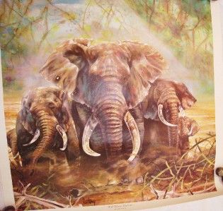 Vtg Wild African Elephant Dekay Litho Print 24x24 Kaplan Wall Decor