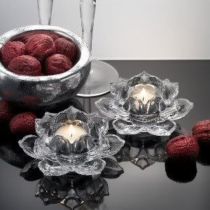 Pair of Lotus Candle Holders Made of Shannon Crystal