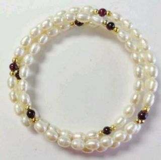 Ross Simons 14k yellow gold beads GARNET pearl wrap wide bracelet 250